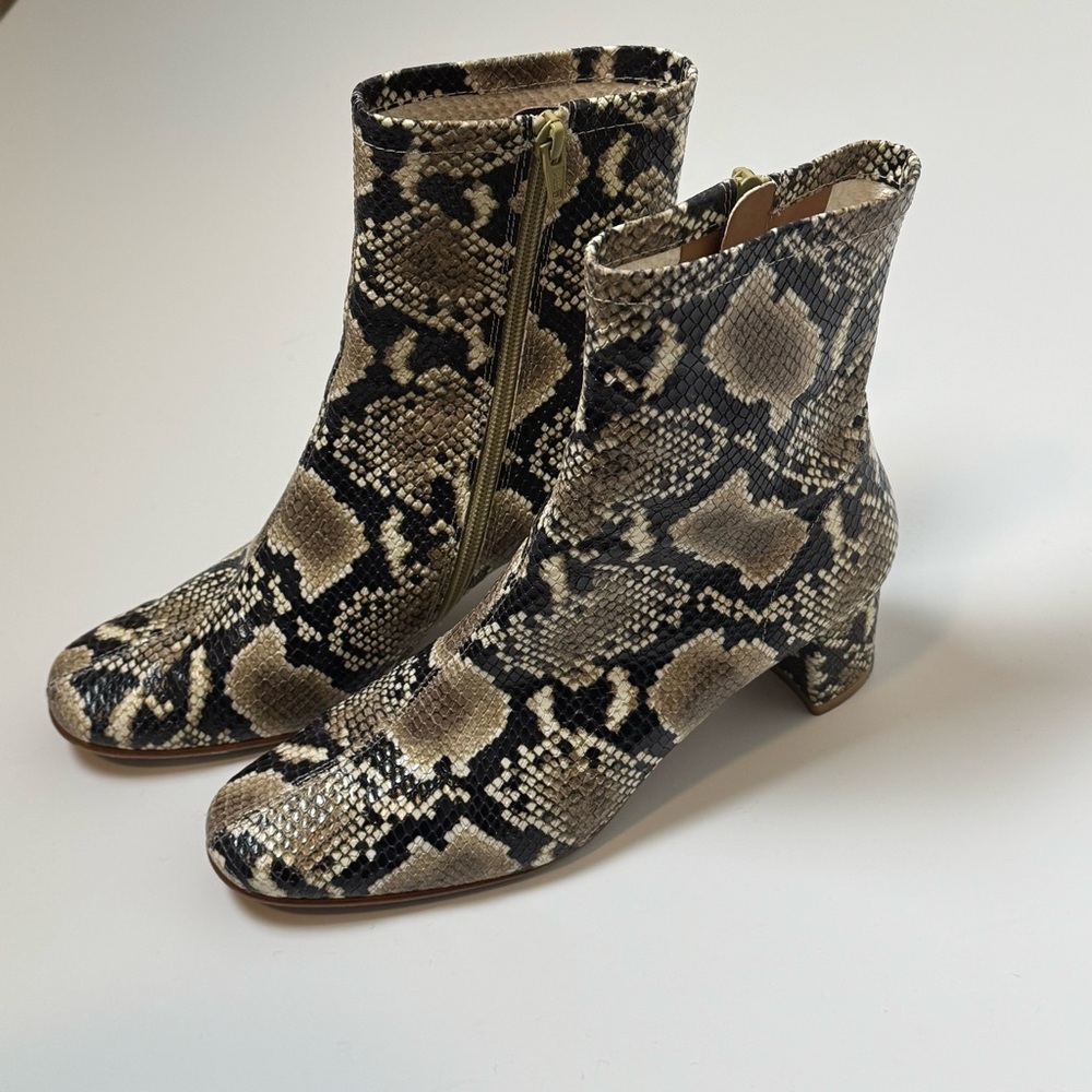 By Far Sofia Snake Print Leather Ankle Boots Size 39 - Picture 2 of 8